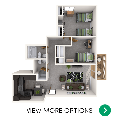 Floor plan for 2 beds, 2 baths, 982 sqft